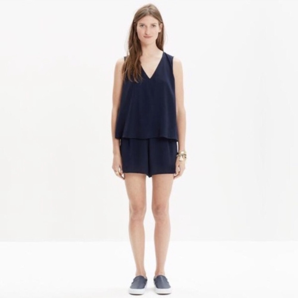 Madewell Overlay Open-back navy blue romper, sz S